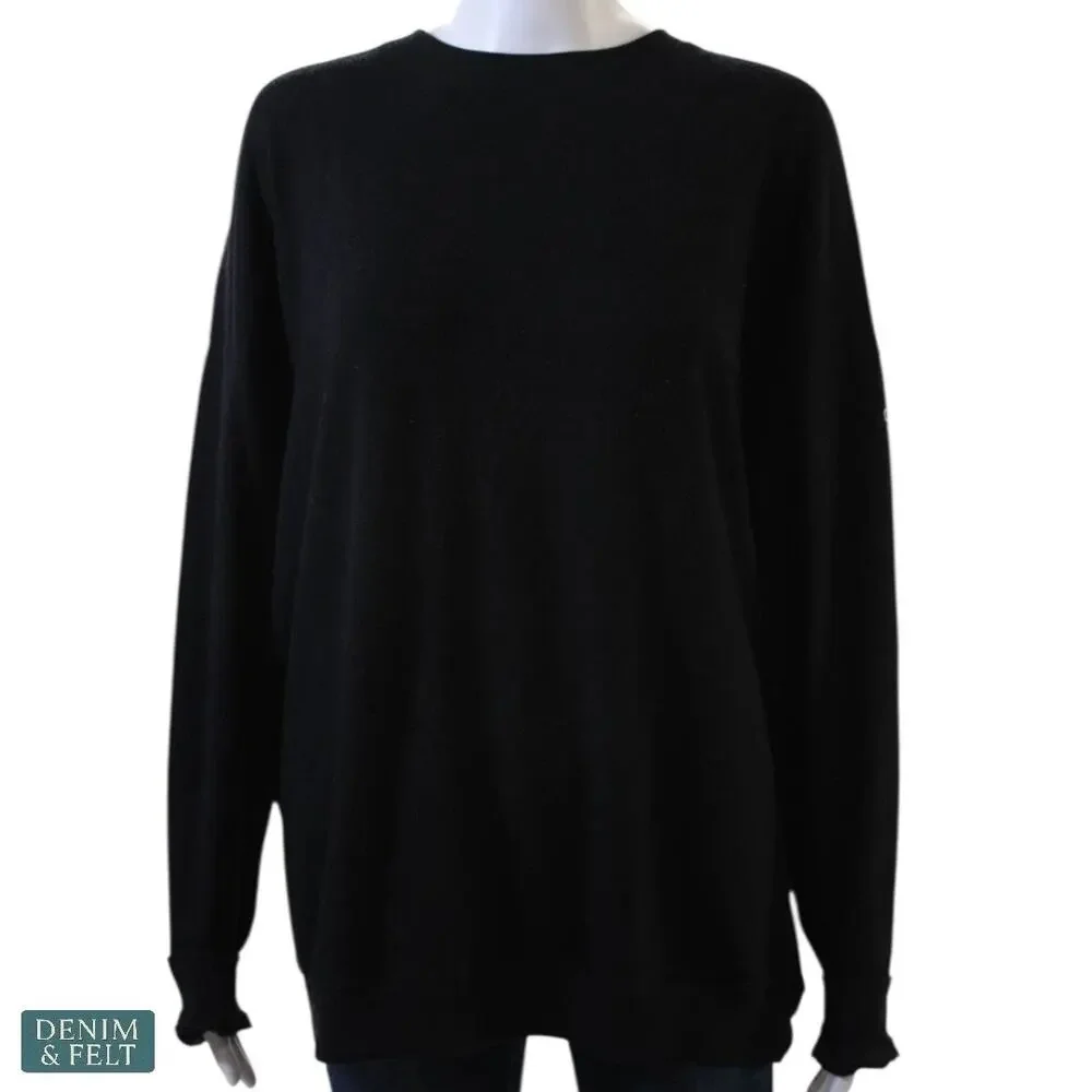 Alo Yoga Black Round Neck‎ Logo Pullover Sweatshirt Athleisure Minimal Luxe Gym